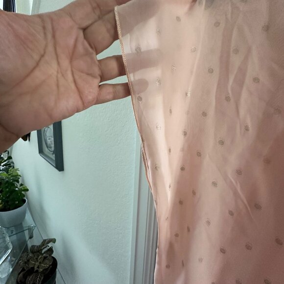 Lavish Womens Sheer Pink Polka Dot Blouse With Stretch Hem Size M Lightweight Fa - Picture 5 of 6